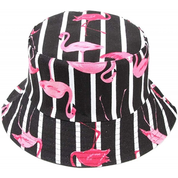 Bucket Hats Flamingo-Bucket-Hat Printed Sun-Hat Reversible with Summer Women - Black - C918SC2LZUN $12.20