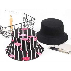 Bucket Hats Flamingo-Bucket-Hat Printed Sun-Hat Reversible with Summer Women - Black - C918SC2LZUN $12.20