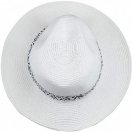 Fedoras Lightweight Solid Color Band Braided Panama Fedora Sun Hat - Chevron White - CK12HRU8865 $11.32