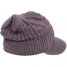 Skullies & Beanies Winter Wool Knitted Chunky Visor Beanie Hat with Brim Fur Lined Peaked Ski Cap - Tan - CM187ZXL25Z $19.78