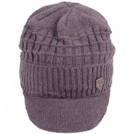 Skullies & Beanies Winter Wool Knitted Chunky Visor Beanie Hat with Brim Fur Lined Peaked Ski Cap - Tan - CM187ZXL25Z $19.78