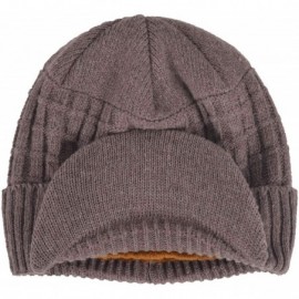 Skullies & Beanies Winter Wool Knitted Chunky Visor Beanie Hat with Brim Fur Lined Peaked Ski Cap - Tan - CM187ZXL25Z $19.78