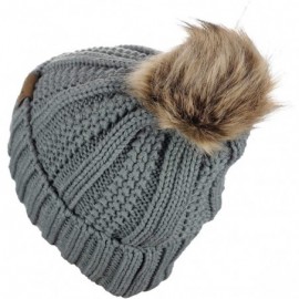 Skullies & Beanies Thick Cable Knit Faux Fuzzy Fur Pom Fleece Lined Skull Cap Cuff Beanie - Natural Gray - CG18KCAXGMU $17.97