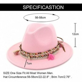 Fedoras Women's Felt Fedora Hat Wide Brim Panama Hats with Tassel - Pink - CB18TXXY4G4 $11.42