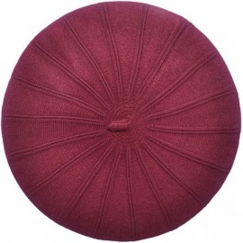 Berets French Beret hat- Reversible Solid Color Cashmere Knit Warm Beret Cap for Womens Girls - Burgundy - CI18WCMZ8DW $15.25