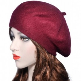 Berets French Beret hat- Reversible Solid Color Cashmere Knit Warm Beret Cap for Womens Girls - Burgundy - CI18WCMZ8DW $15.25