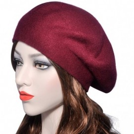 Berets French Beret hat- Reversible Solid Color Cashmere Knit Warm Beret Cap for Womens Girls - Burgundy - CI18WCMZ8DW $15.25