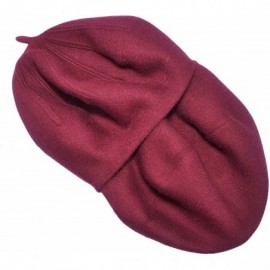 Berets French Beret hat- Reversible Solid Color Cashmere Knit Warm Beret Cap for Womens Girls - Burgundy - CI18WCMZ8DW $15.25