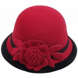 Bucket Hats Cloche Round Hat for Women Beanie Flower Dress Church Elegant British - A-red - C418TDXMM3A $20.40