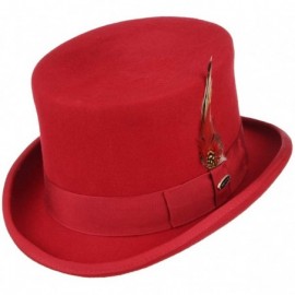 Fedoras Men 100% Wool Mad Hatter Satin Lined Black Low Top Hats - Red - CC18M9CMK69 $61.72