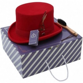 Fedoras Men 100% Wool Mad Hatter Satin Lined Black Low Top Hats - Red - CC18M9CMK69 $37.68