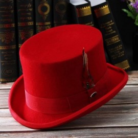 Fedoras Men 100% Wool Mad Hatter Satin Lined Black Low Top Hats - Red - CC18M9CMK69 $67.33
