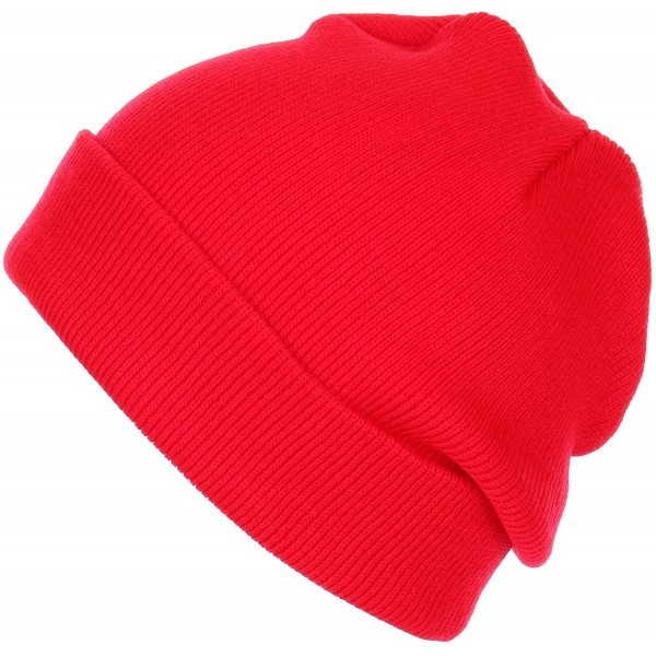 Skullies & Beanies Thick Plain Knit Beanie Slouchy Cuff Toboggan Daily Hat Soft Unisex Solid Skull Cap - Red - CW188DCW22W $8.24