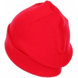 Skullies & Beanies Thick Plain Knit Beanie Slouchy Cuff Toboggan Daily Hat Soft Unisex Solid Skull Cap - Red - CW188DCW22W $8.24