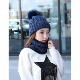 Skullies & Beanies Womens Winter Beanie Hat Scarf Set Warm Fuzzy Knit Hat Neck Scarves - B-navy Blue - CI18M8TKH2R $12.58