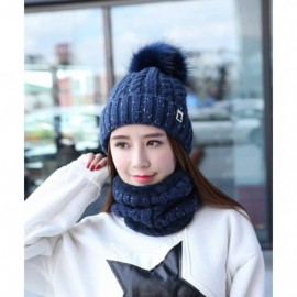 Skullies & Beanies Womens Winter Beanie Hat Scarf Set Warm Fuzzy Knit Hat Neck Scarves - B-navy Blue - CI18M8TKH2R $12.58
