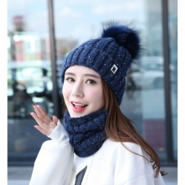 Skullies & Beanies Womens Winter Beanie Hat Scarf Set Warm Fuzzy Knit Hat Neck Scarves - B-navy Blue - CI18M8TKH2R $12.58