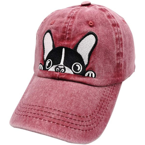 Baseball Caps Men's Embroidered Boston Terriers Baseball Cap Adjustable Vintage Dad Hat - Burgundy - CU196GZEQOM $14.11