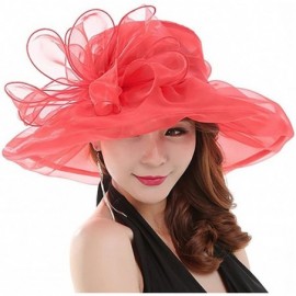 Sun Hats Women's Fashion Summer Church Kentucky Derby Cap British Tea Party Wedding Hat - Red - CQ18DUES09I $11.23