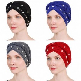 Skullies & Beanies 1 Pack / 2 Packs / 4 Packs Women Turban Twisted Beaded Braid Chemical Cancer Headscarf Cap Hair Covered Wr...