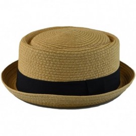 Fedoras Mens Summer Fedora Cuban Style Upturn Short Brim Stiff & Thick S/M- L/XL - Lt Brown - CQ11Y1Q8IWX $10.69