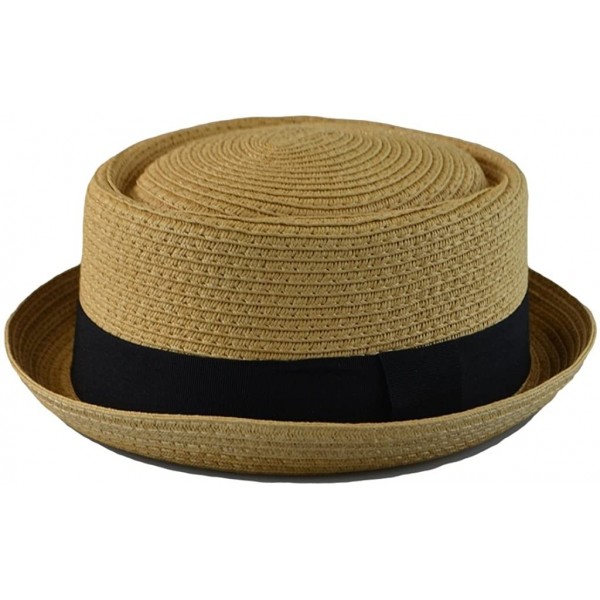 Fedoras Mens Summer Fedora Cuban Style Upturn Short Brim Stiff & Thick S/M- L/XL - Lt Brown - CQ11Y1Q8IWX $10.69