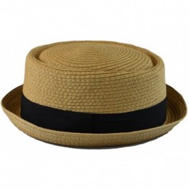 Fedoras Mens Summer Fedora Cuban Style Upturn Short Brim Stiff & Thick S/M- L/XL - Lt Brown - CQ11Y1Q8IWX $10.69