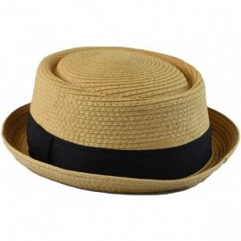 Fedoras Mens Summer Fedora Cuban Style Upturn Short Brim Stiff & Thick S/M- L/XL - Lt Brown - CQ11Y1Q8IWX $10.69