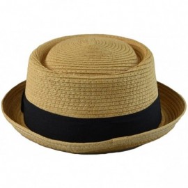 Fedoras Mens Summer Fedora Cuban Style Upturn Short Brim Stiff & Thick S/M- L/XL - Lt Brown - CQ11Y1Q8IWX $10.69