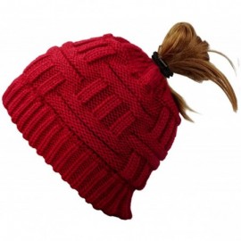 Skullies & Beanies Women's Ponytail Beanie Hat Soft Stretch Cable Knit Hat Warm Winter Hat - Red - CR18LRTALDM $8.91