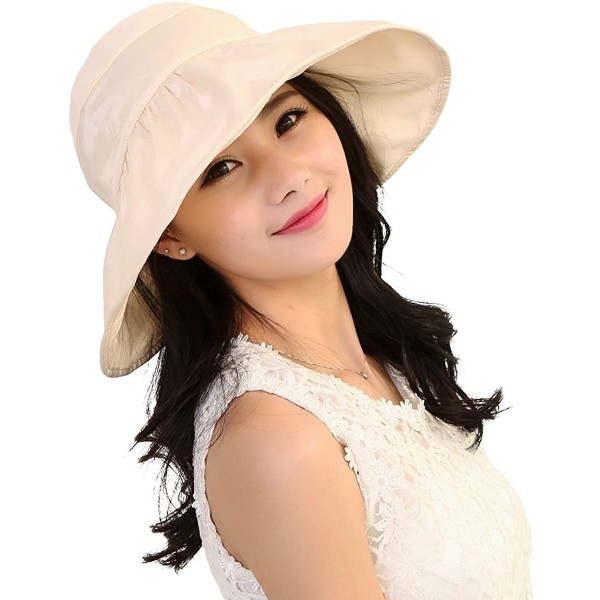 Sun Hats Fashion Wide Large Brim Sun Hat Summer UV Protection Thin Hat 2 in 1 Beach Sun Hat- or Gift for Women (Beige) - CA18...