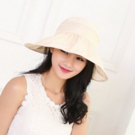 Sun Hats Fashion Wide Large Brim Sun Hat Summer UV Protection Thin Hat 2 in 1 Beach Sun Hat- or Gift for Women (Beige) - CA18...