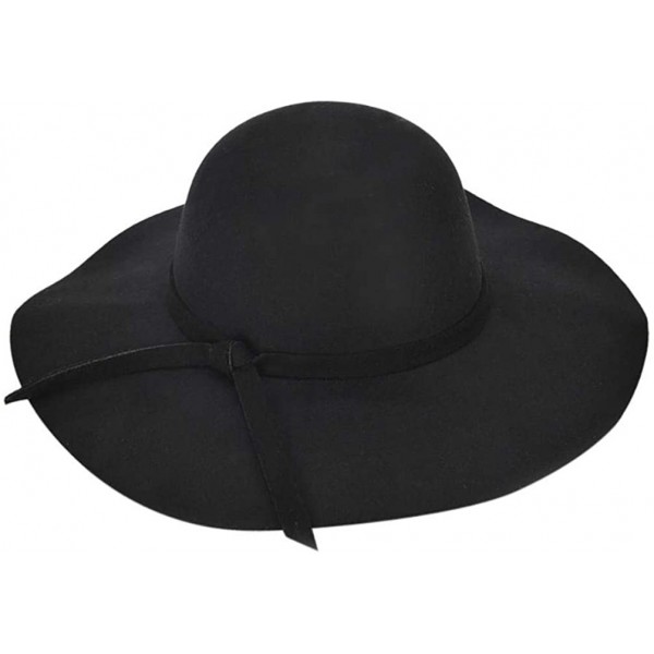 Sun Hats Fashion Women Ladies Floppy Wide Brim Wool Felt Bowler Beach Hat Sun Cap Summer Outfits - A1-black - CD18HI54SLL $31.05