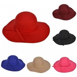 Sun Hats Fashion Women Ladies Floppy Wide Brim Wool Felt Bowler Beach Hat Sun Cap Summer Outfits - A1-black - CD18HI54SLL $31.05
