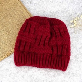 Skullies & Beanies Women's Ponytail Beanie Hat Soft Stretch Cable Knit Hat Warm Winter Hat - Red - CR18LRTALDM $8.91