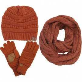 Skullies & Beanies 3pc Set Trendy Warm Chunky Soft Stretch Cable Knit Beanie- Scarves and Gloves Set - Rust - CT18H6IO90H $99.89