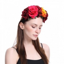 Headbands Rose Floral Crown Garland Flower Headband Headpiece for Wedding Festival (Red Peach Orange) - Red Peach Orange - CW...