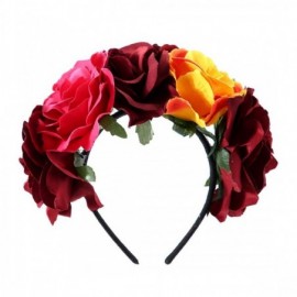 Headbands Rose Floral Crown Garland Flower Headband Headpiece for Wedding Festival (Red Peach Orange) - Red Peach Orange - CW...