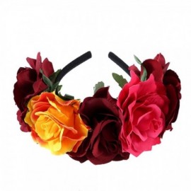 Headbands Rose Floral Crown Garland Flower Headband Headpiece for Wedding Festival (Red Peach Orange) - Red Peach Orange - CW...