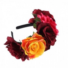 Headbands Rose Floral Crown Garland Flower Headband Headpiece for Wedding Festival (Red Peach Orange) - Red Peach Orange - CW...