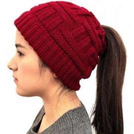 Skullies & Beanies Women's Ponytail Beanie Hat Soft Stretch Cable Knit Hat Warm Winter Hat - Red - CR18LRTALDM $8.91