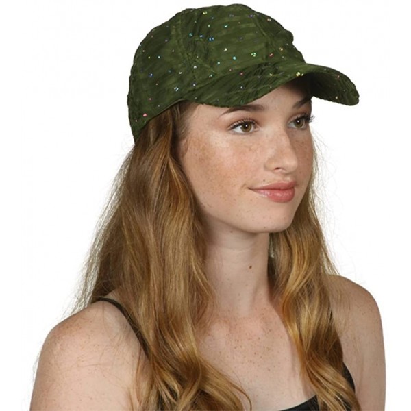 Baseball Caps Womens Sequin Trim Baseball Cap - Olive - CX11THI9SSD $12.81