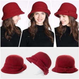 Fedoras Womens Wool Blend Winter Bucket 1920s Vintage Derby Hat Fedora Round Fall Bowler 55-59cm - 00767-burgundy - C118A69YR...