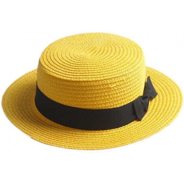 Sun Hats Adult Boater Caps Straw Hats - Yellow - CT12E1V41MN $12.53