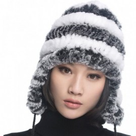 Bomber Hats Women's Rex Rabbit Fur Hats Winter Ear Cap Flexible Multicolor - Grey & White - CD11FG5AP5Z $18.48