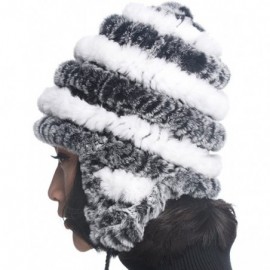 Bomber Hats Women's Rex Rabbit Fur Hats Winter Ear Cap Flexible Multicolor - Grey & White - CD11FG5AP5Z $18.48