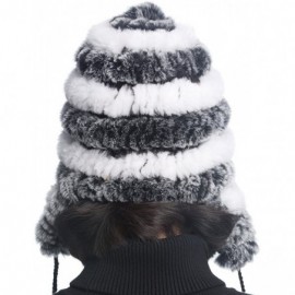 Bomber Hats Women's Rex Rabbit Fur Hats Winter Ear Cap Flexible Multicolor - Grey & White - CD11FG5AP5Z $18.48