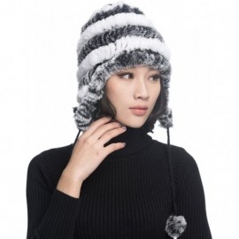 Bomber Hats Women's Rex Rabbit Fur Hats Winter Ear Cap Flexible Multicolor - Grey & White - CD11FG5AP5Z $18.48