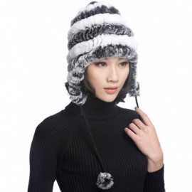 Bomber Hats Women's Rex Rabbit Fur Hats Winter Ear Cap Flexible Multicolor - Grey & White - CD11FG5AP5Z $18.48