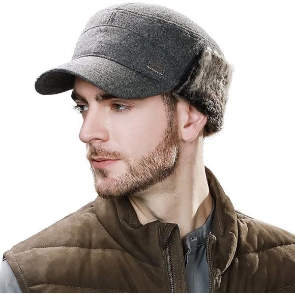 Baseball Caps Mens Womens Winter Wool Baseball Cap with Ear Flaps Faux Fur Earflap Trapper Hunting Hat for Cold Weather - CD1...